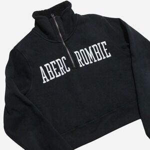 Womens Y2K Preppy Abercrombie & Fitch Sherpa Lined Cropped Fit Quarter Zip